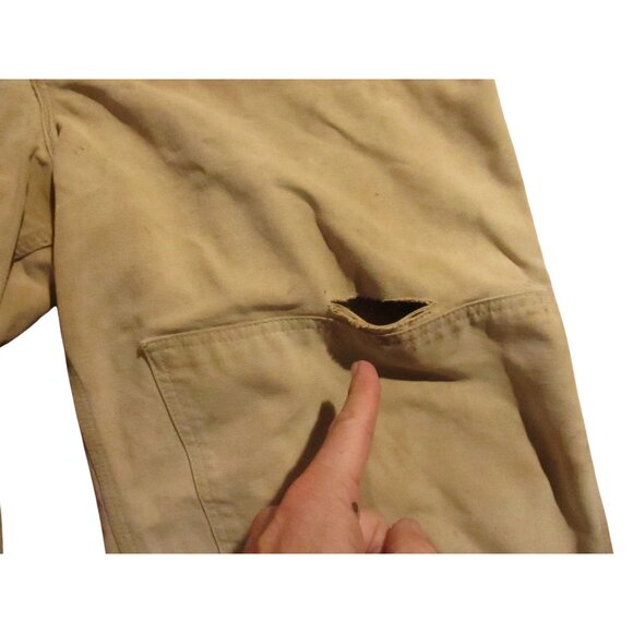 Vintage Overalls 42x32 Carhartt Double Knee 1990's Bibs Work Jeans Tan Distress - Picture 4 of 10